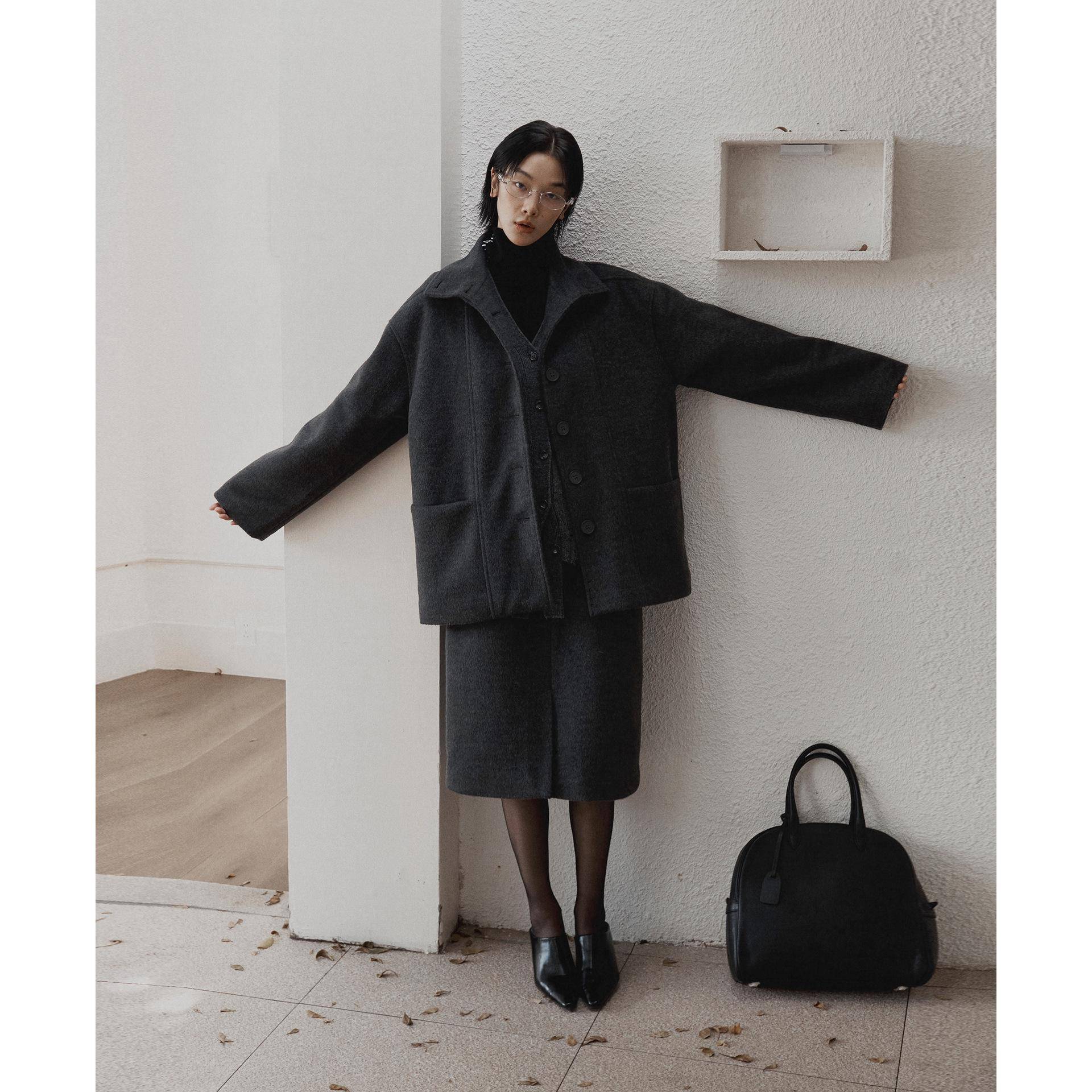 Stehkragen Schafwolle Mantel Damen Winter Kleiner Duft Gesteppter Dicker Wollmantel M grau von Joom DACH