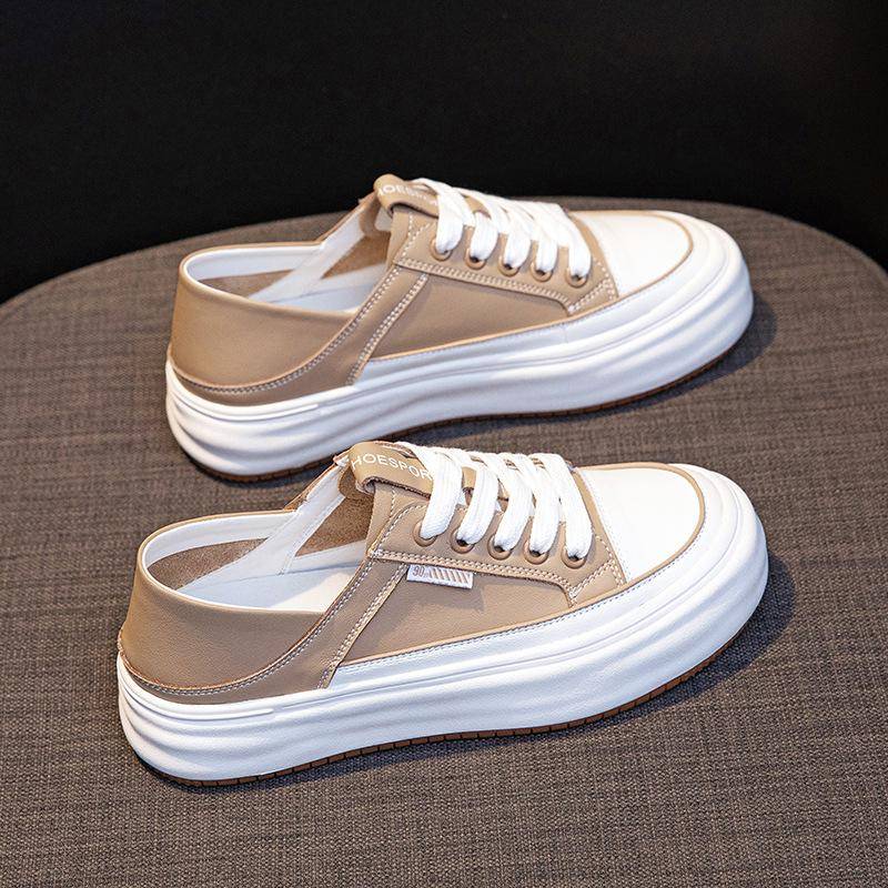 Step on Heel Baotou Kleine weiße Schuhe Damen Frühlings-Freizeitoberbekleidung Slip-on-Flache Schuhe Studenten Schnür-Sneaker mit dicker Sohle 40 von Joom DACH