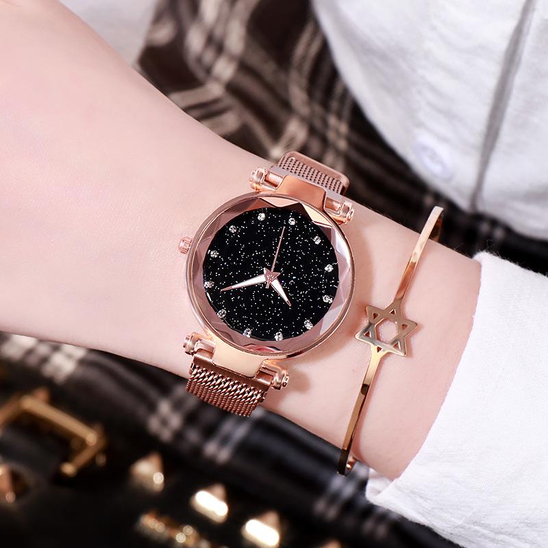 Sternenhimmel Quarz Uhr mit Magnetarmband für Damen rose gold von Joom DACH