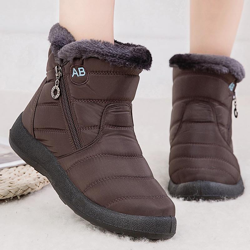 Stiefel Damen Stiefeletten mit Fell Wasserdicht Schnee Botas Mujer Elegante Winterschuhe für Frau Winterstiefel Lässig Schwarzes Schuhwerk 36 braun von Joom DACH
