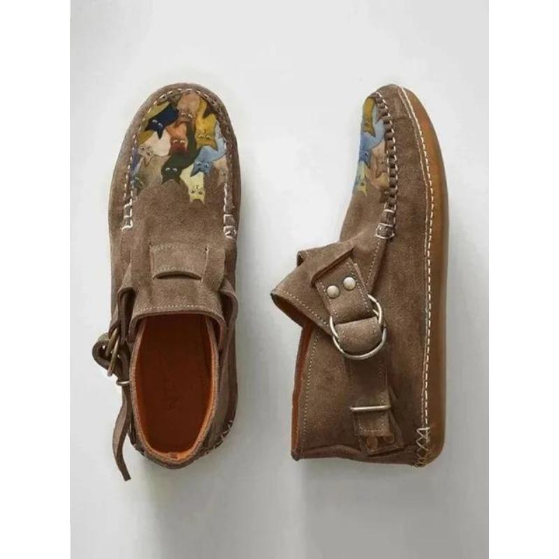 Stiefel Plover Damen Komfort Cartoon Katze Bedruckt Lederknopf Lässig Flach Knöchel - 6 Lila 39 braun von Joom DACH