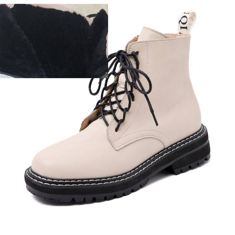 Stiefel für Damen, britischer Wind, echtes Leder, dick, mit kurzen Stiefeln, geeignet für Damenstiefel im Frühling, Herbst und Winter 39 von Joom DACH