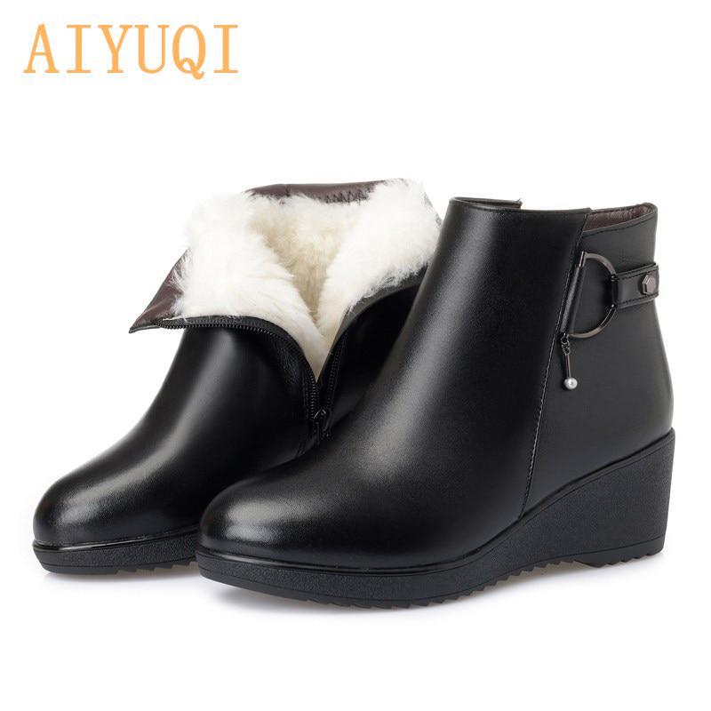 Stiefel mit Keilabsatz für Damen, Schuhe, verdickte Wolle, Schneestiefel, echtes Leder, Damen-Winterstiefel 37 von Joom DACH