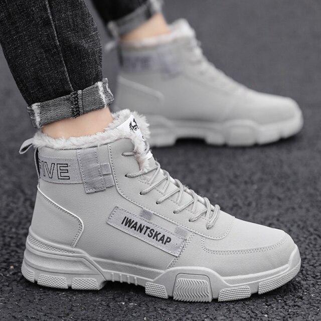 Stiefeletten Männer Schnee Stiefel Winter Warme Lace-Up Männer Schuhe Neue Mode Fock Plüsch Winter Stiefel Schuh Plus größe Warme Schuhe Für Männer 42 graue von Joom DACH