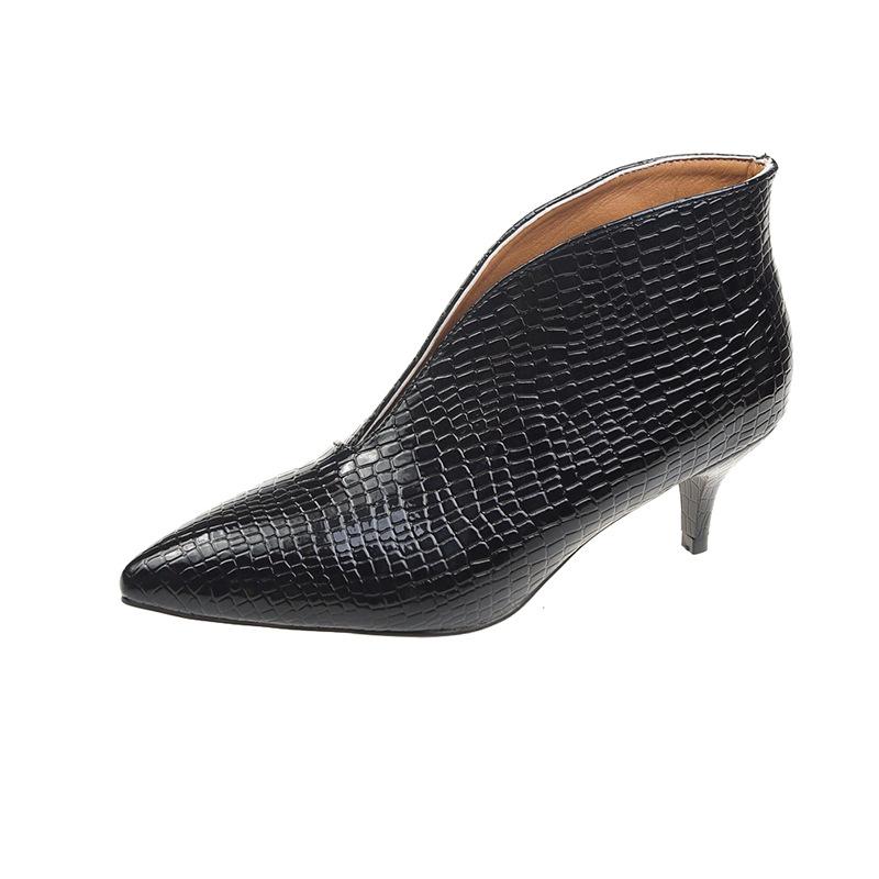 Stiefeletten aus Lackleder mit spitzer Spitze und V-Ausschnitt, Stiletto-Absatz für Damen, neue Martin-Stiefel aus Schlangenleder für Herbst und Winter, dünne Lederstiefel 39 von Joom DACH