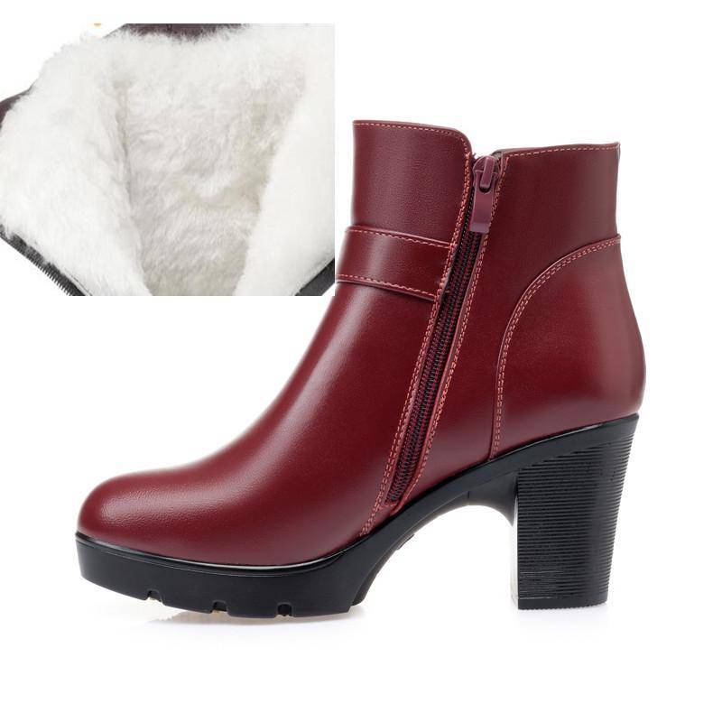 Stiefeletten aus echtem Leder, Damen-Schuhe mit hohen Absätzen, Stiefel, Schuhe, Damen, Wolle, warm, Trend, Schneestiefel 37 von Joom DACH