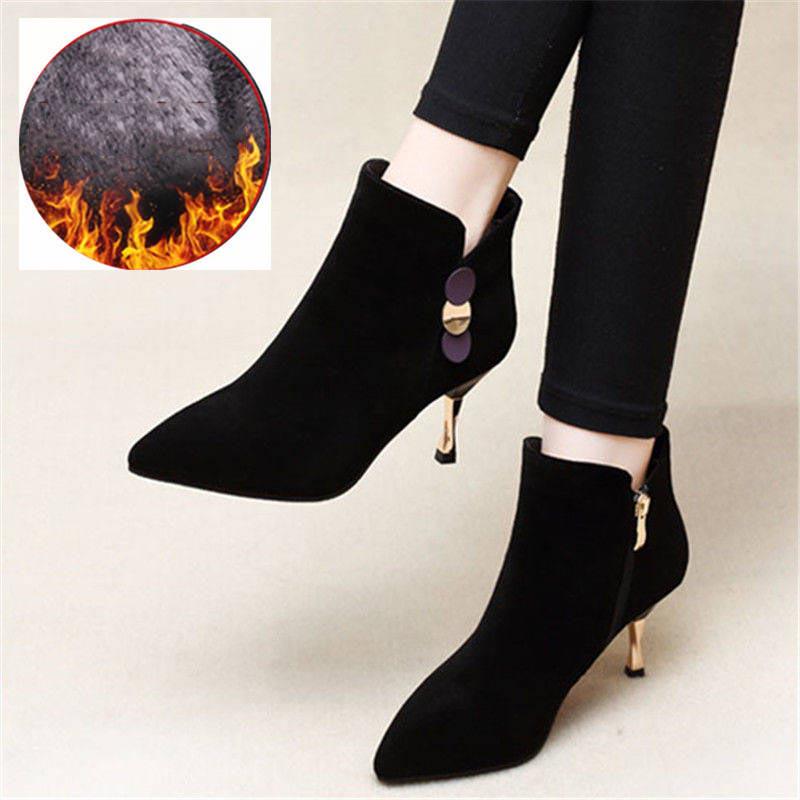 Stiefeletten für Damen, Herbst/Winter, High Heels, spitze Zehenpartie, modische Stiletto-Kurzstiefel 34 von Joom DACH