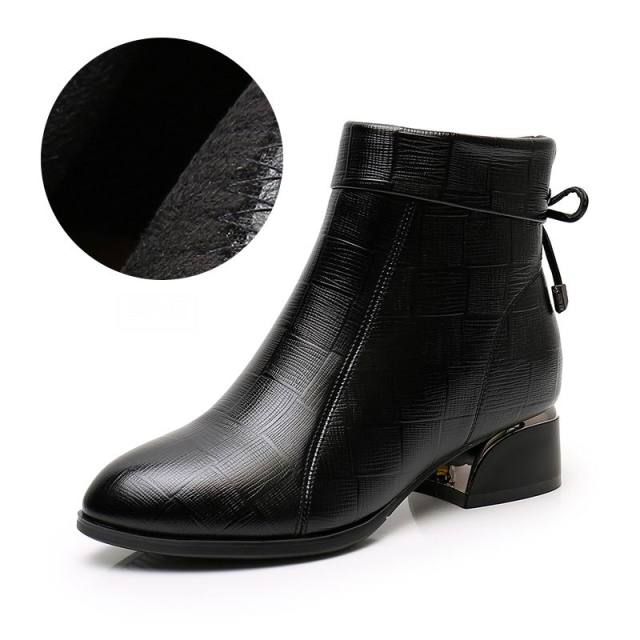 Stiefeletten für Damen, spitze Zehen, dicke Absätze, Schuhe aus echtem Leder, kurze Stiefel, weiche Sohle, Schuhe, Übergröße 35–43 42 von Joom DACH