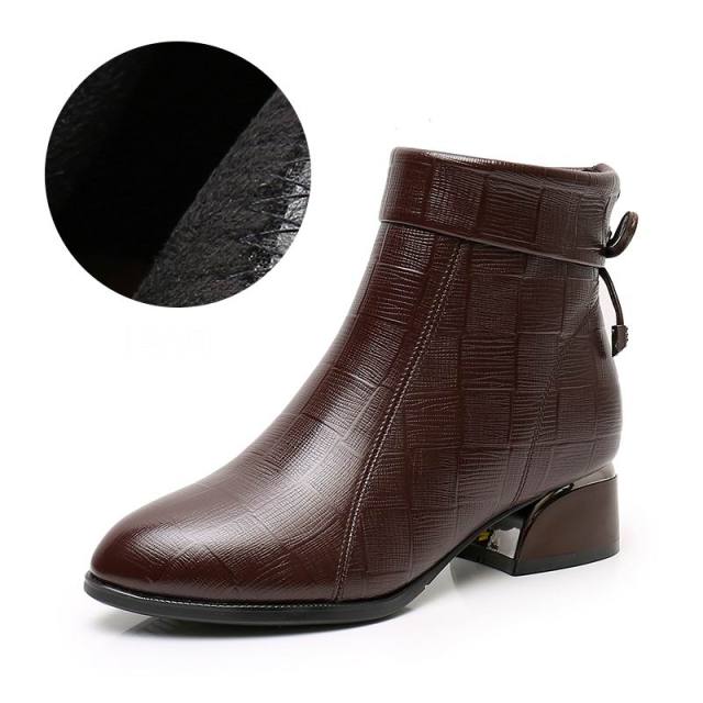 Stiefeletten für Damen, spitze Zehen, dicke Absätze, Schuhe aus echtem Leder, kurze Stiefel, weiche Sohle, Schuhe, Übergröße 35–43 42 von Joom DACH