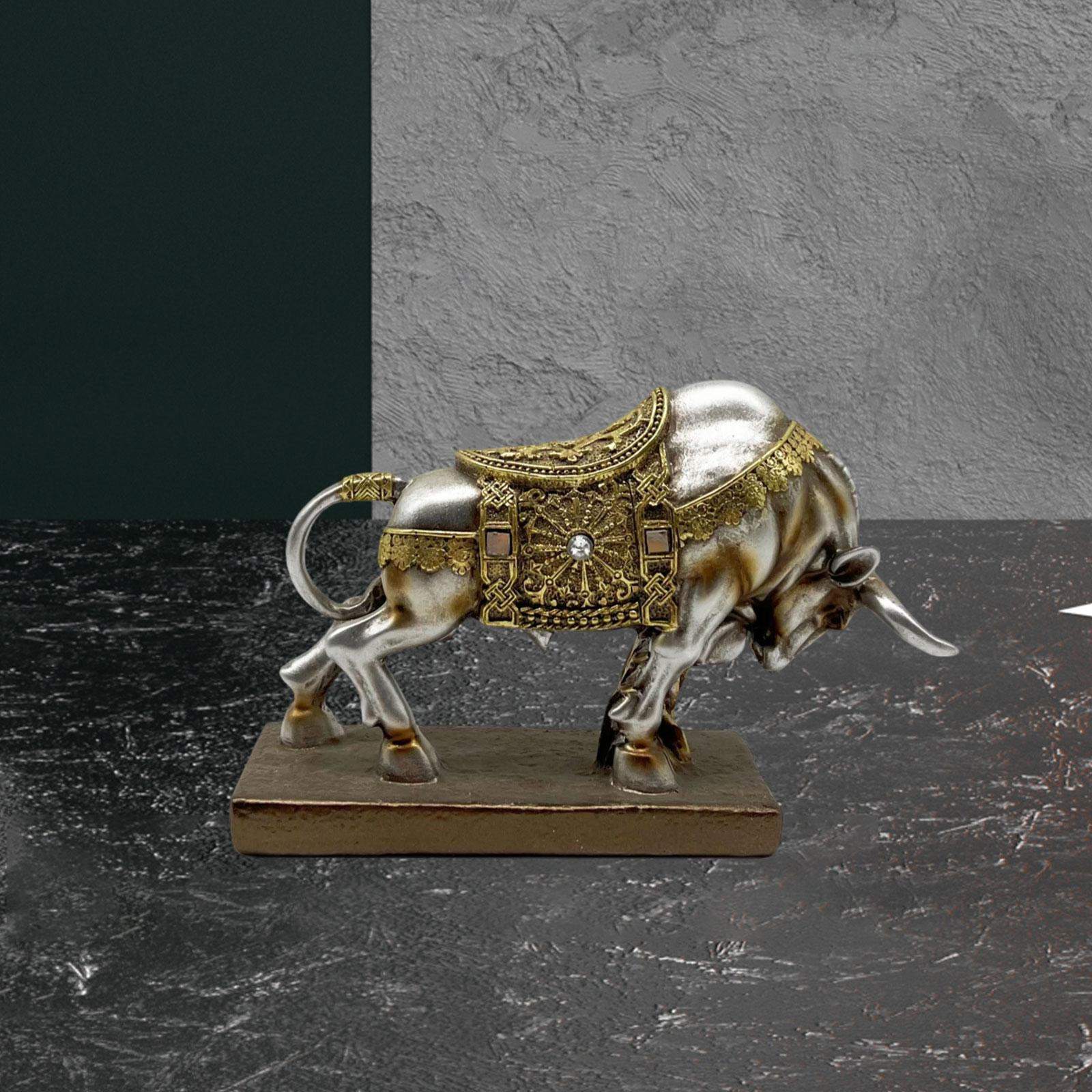 Stier Statue Skulptur Desktop Dekoration 17x5x10.9cm Dekorative Leichte Handarbeit für Café Bar Silvery von Joom DACH