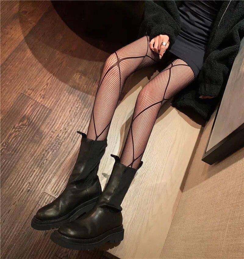 Stil frauen Strumpfhosen Sommer Nylon Druck Strumpf Sexy Dessous Gothic Strumpfwaren Nahtlose Fishnet Mesh Strumpfhosen Hohe Socke schwarz von Joom DACH