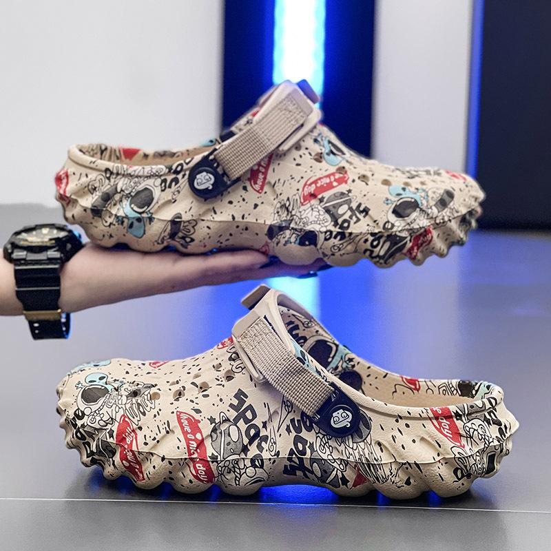 Stilvolle Clog-Sandalen für Herren mit Buchstaben-Print zum Hineinschlüpfen in verschiedenen Farben, lässige Wanderschuhe für draußen 41 khaki von Joom DACH