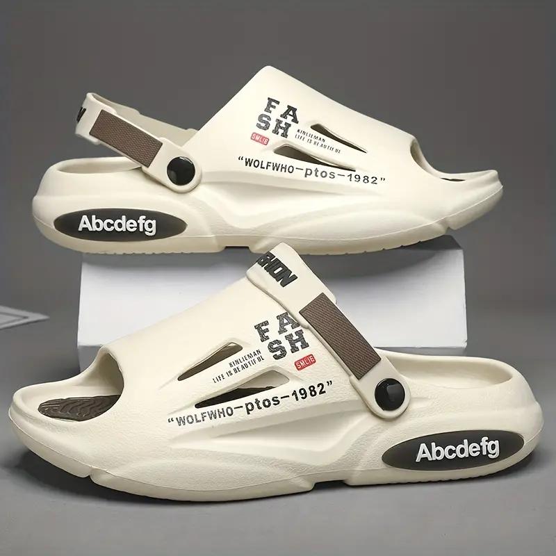 Stilvolle Clog-Sandalen für Herren mit Buchstaben-Print zum Hineinschlüpfen in verschiedenen Farben, lässige Wanderschuhe für draußen 43 beige von Joom DACH