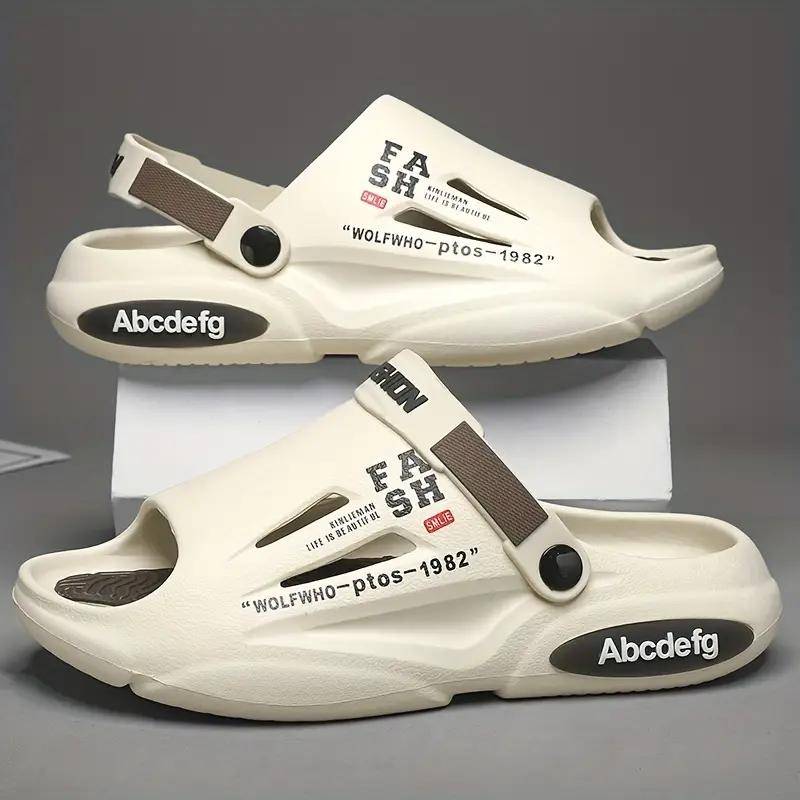 Stilvolle Clog-Sandalen für Herren mit Buchstaben-Print zum Hineinschlüpfen in verschiedenen Farben, lässige Wanderschuhe für draußen 43 beige von Joom DACH