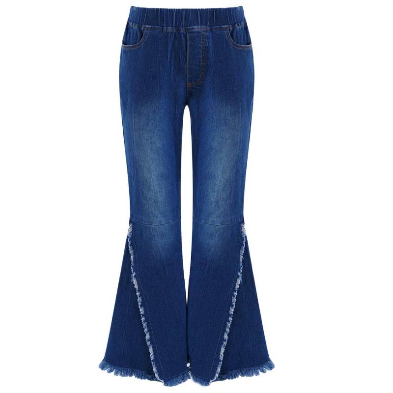 Stilvolle Kleidung für Kinder und Mädchen, elastischer Bund, kreuz und quer, zerrissene Jeans mit Bell-Bottom-Saum, lässige Hose mit weitem Bein 13-14 Years dunkelblaue von Joom DACH
