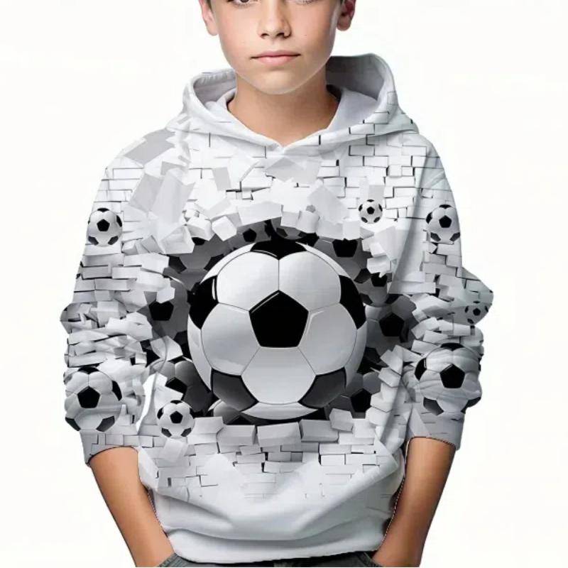 Stilvoller, lässiger Pullover mit langen Ärmeln und Fußball-Print für Jungen, Sweatshirt für Jungen für Frühling und Herbst, Kapuzenpullover für Kinder im Freien 130CM von Joom DACH