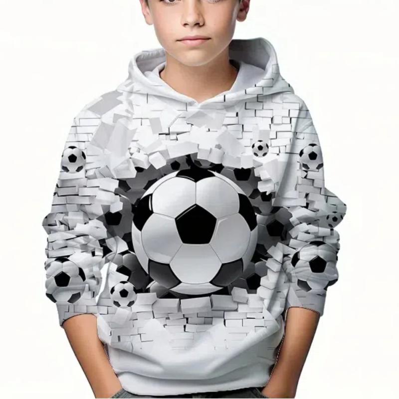 Stilvoller, lässiger Pullover mit langen Ärmeln und Fußball-Print für Jungen, Sweatshirt für Jungen für Frühling und Herbst, Kapuzenpullover für Kinder im Freien 140CM von Joom DACH