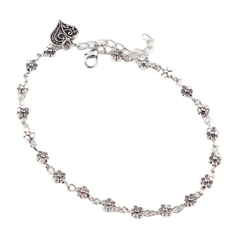 Stilvolles, ausgehöhltes, fünfblättriges Pflaumenblüten-Fußkettchen im Retro-Stil aus Silber und Pfirsichherz von Joom DACH