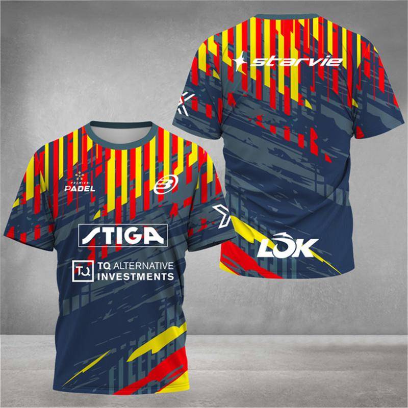 Stilvolles 3D-bedrucktes Herren-T-Shirt Padel-Trikot Atmungsaktives, schnelltrocknendes Tennis-Kurzarm-T-Shirt Große Größen Sportbekleidung Fitnesskleidung 2XL von Joom DACH