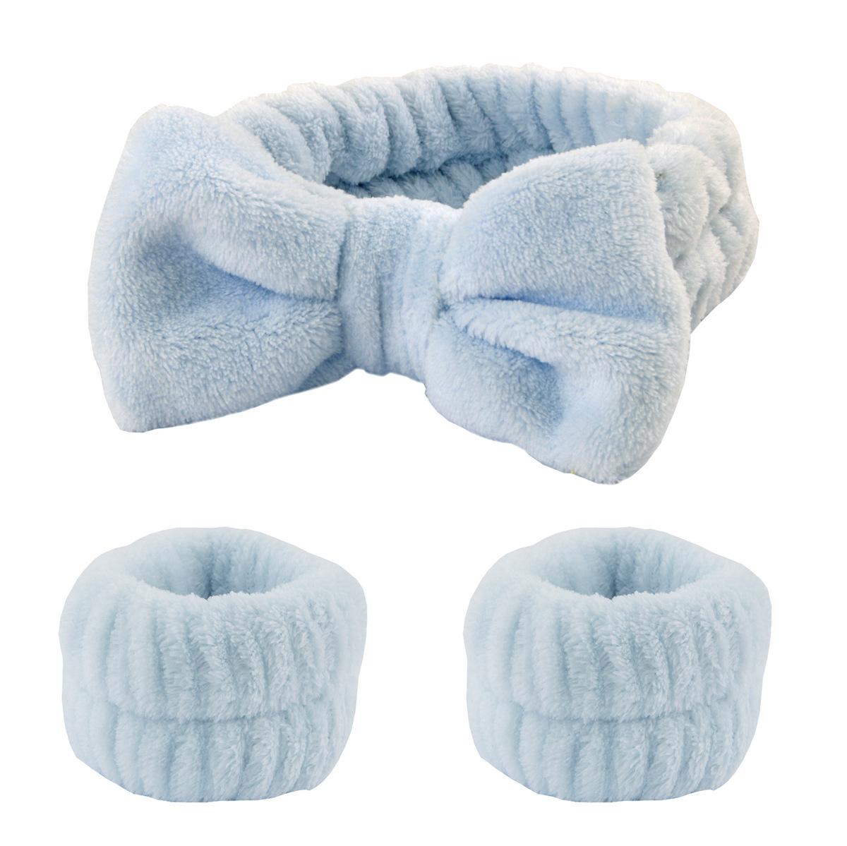 Stirnbänder zum Waschen des Gesichts für Frauen, Korallen-Fleece-Haarbänder, Manschette, wasserdichte Bänder, saugfähige Armbänder, Kopfband, Haar-Accessoires-Set 3Pcs blau von Joom DACH