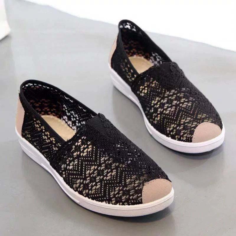 Stoffschuhe Damen Mesh Schuhe Atmungsaktiv Hohl Weiche Sohlen Sommer Push Flache Freizeitschuhe Retro National Style 40 schwarz von Joom DACH
