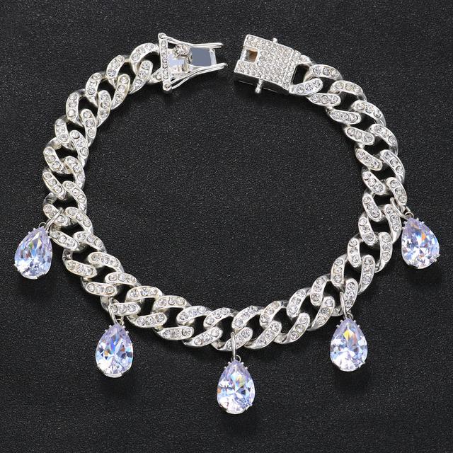 Stonefans Bling Cuban Chain Iced Out Fußkettchen Armband Anhänger Für Frauen Hip Hop Schmuck Strass Cuban Link Fußkettchen Beinkette 23cm von Joom DACH