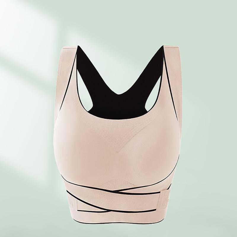 Stoßdämpfender Laufsport-BH für Damen mit Anti-Droop und schönem Rücken, Fitness-Yoga-Weste-Stil ohne Stahlring-BH M beige von Joom DACH