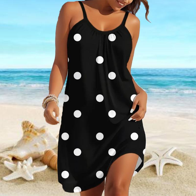 Strandkleidung Minikleid Print Modische Boutique Bequemer Strandrock Lässiges Modernes Kleid Ärmellos Lockere Passform Outdoor Täglich Sommer 2XL schwarz von Joom DACH