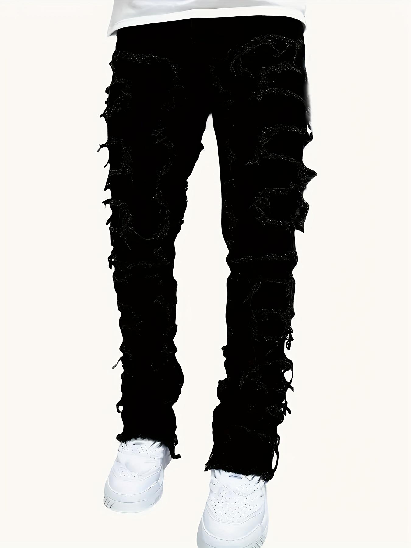 Strapazierfähiges Design, Herren Slim Fit Jeans mit Stickerei - Stretch-Denim, Casual-Stil, Maschinenwaschbar - Perfekt für alle Jahreszeiten S schwarz von Joom DACH