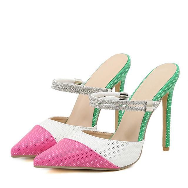 Strass Damen Pumps Hausschuhe Elegante Spitzschuh High Heels Lady Pantoletten Slides Sommermode Party Ballschuhe 40 von Joom DACH