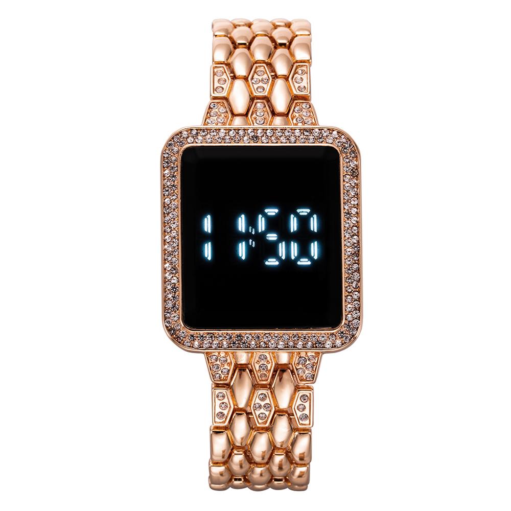 Strass Digitaluhr für Frauen Einfache Touchscreen LED Damen Armbanduhr rose gold von Joom DACH