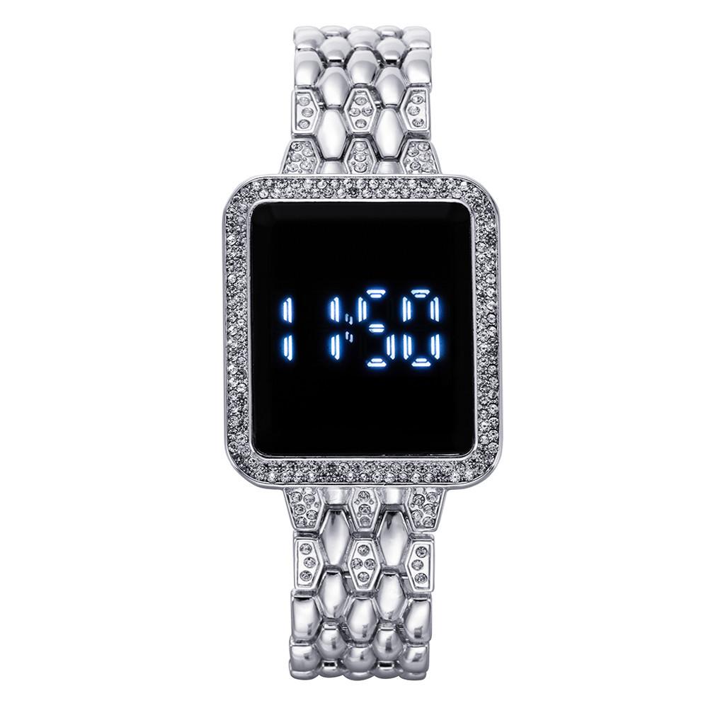 Strass Digitaluhr für Frauen Einfache Touchscreen LED Damen Armbanduhr silber von Joom DACH