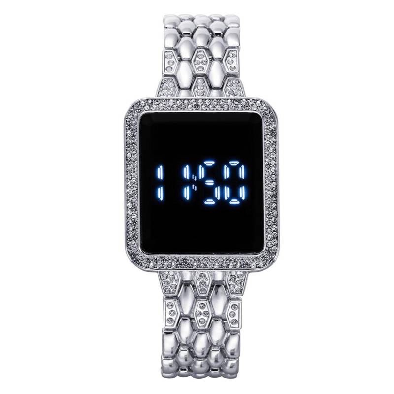 Strass Digitaluhr für Frauen Einfache Touchscreen LED Damen Armbanduhr silber von Joom DACH