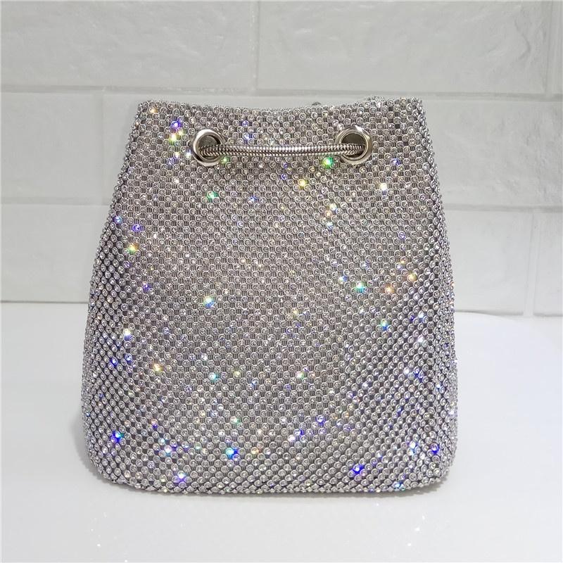 Strass Eimer Tasche Frauen Metall Abend Damen Clutch Taschen Mode Weibliche Mädchen Diamant 15*11*16cm silber von Joom DACH