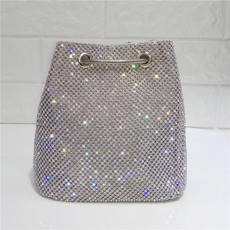Strass Eimer Tasche Frauen Metall Abend Damen Clutch Taschen Mode Weibliche Mädchen Diamant 15*11*16cm silber von Joom DACH