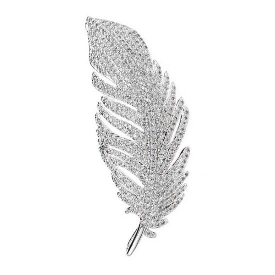 Strass-Federbrosche für Damen und Herren, Kunstkristall-Feder, Revers, Sicherheitsnadel, Kragen, Schmuck, Accessoire für Partys, Hochzeiten silber von Joom DACH