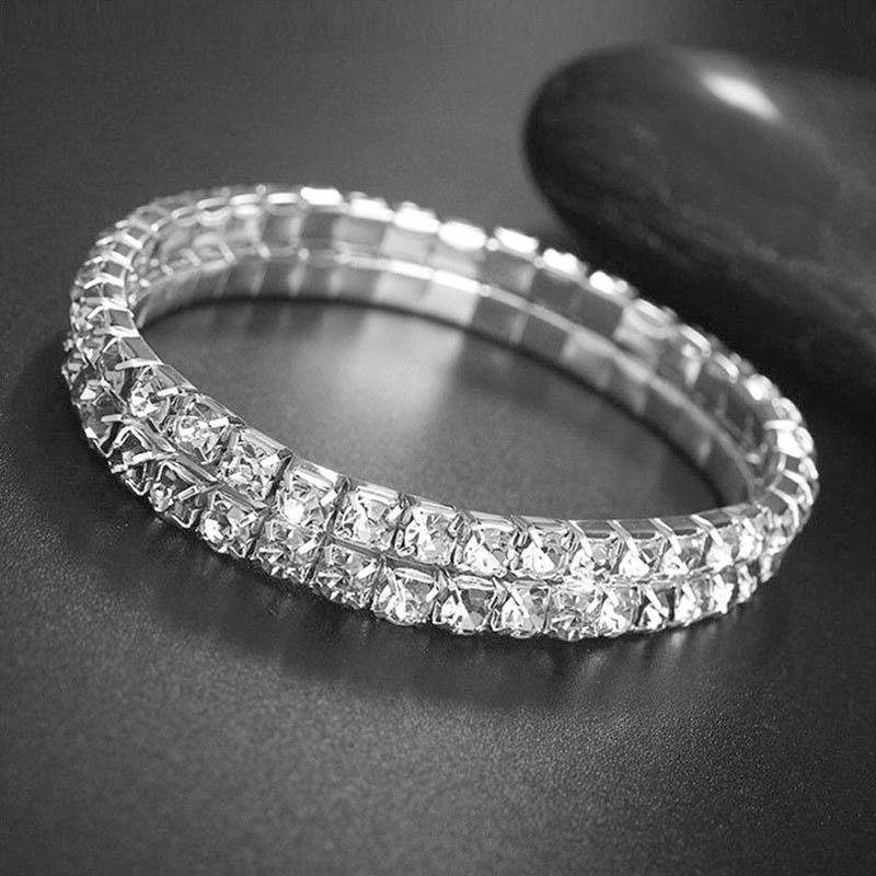 Strass Mädchen Armband Silber Farbe Glanz Kristall Frauen Fuß Schmuck Fußkettchen Elastische Dehnbare Zubehör 2 silber von Joom DACH