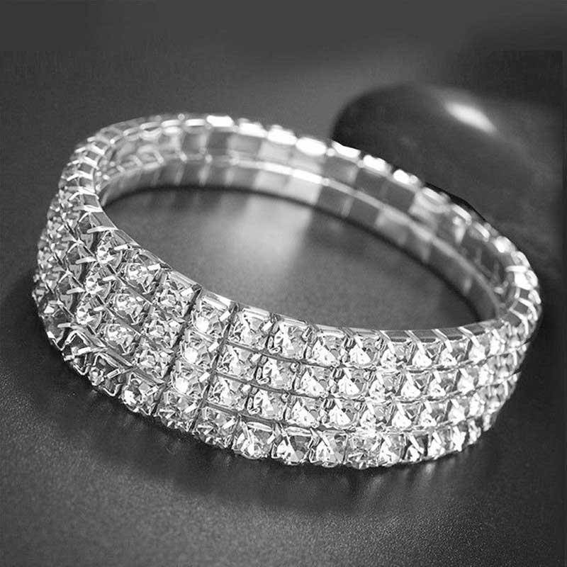 Strass Mädchen Armband Silber Farbe Glanz Kristall Frauen Fuß Schmuck Fußkettchen Elastische Dehnbare Zubehör 4 silber von Joom DACH