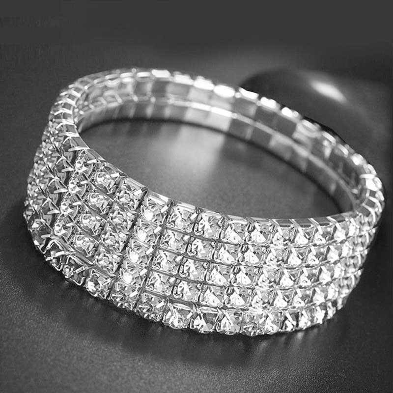Strass Mädchen Armband Silber Farbe Glanz Kristall Frauen Fuß Schmuck Fußkettchen Elastische Dehnbare Zubehör 5 silber von Joom DACH
