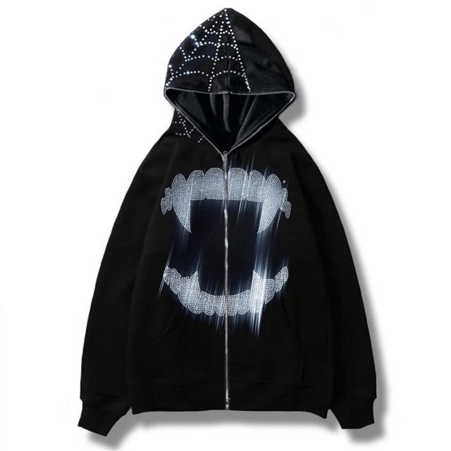 Strass Reißverschluss Übergroßes Sweatshirt Herbst Goth Hoodie Herren Damen Grunge Kapuzenjacke Streetwear M von Joom DACH