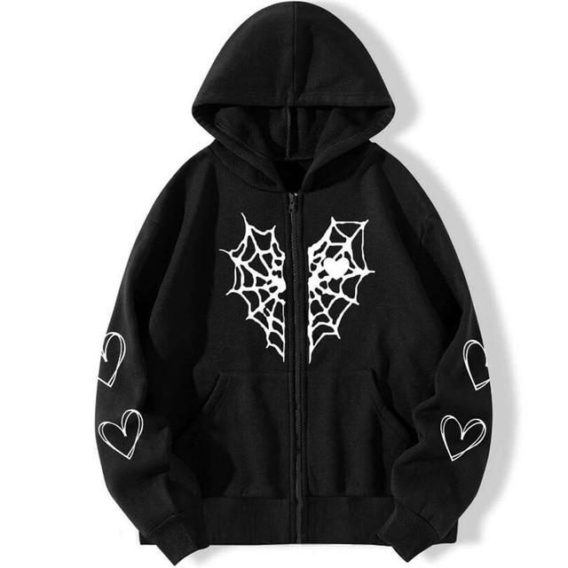 Strass Reißverschluss Übergroßes Sweatshirt Herbst Goth Hoodie Herren Damen Grunge Kapuzenjacke Streetwear S von Joom DACH