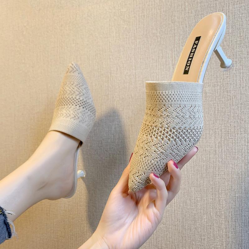 Strass Spitz Hausschuhe Damen Oberbekleidung Baotou Halb Hausschuhe All-Match High Heels Damen 40 apricot von Joom DACH