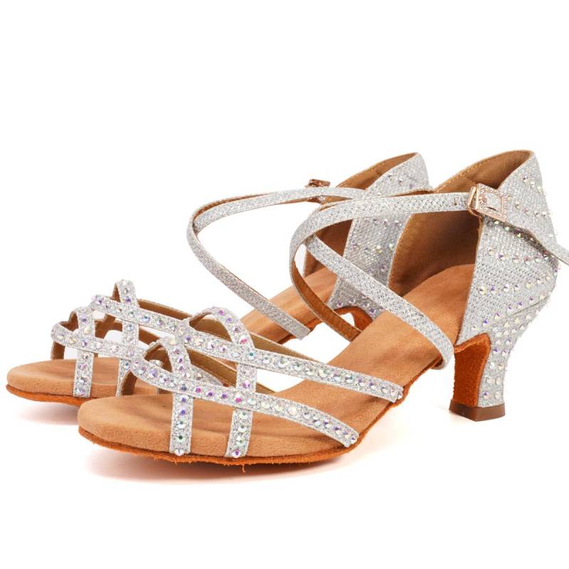 Strass Tanzschuhe Frauen Tango Salsa Latin Tanzschuhe Ballroom Dance Heels Weiche Sohle Frauen Sandalen Damen Hochzeit Schuhe 37 silber von Joom DACH