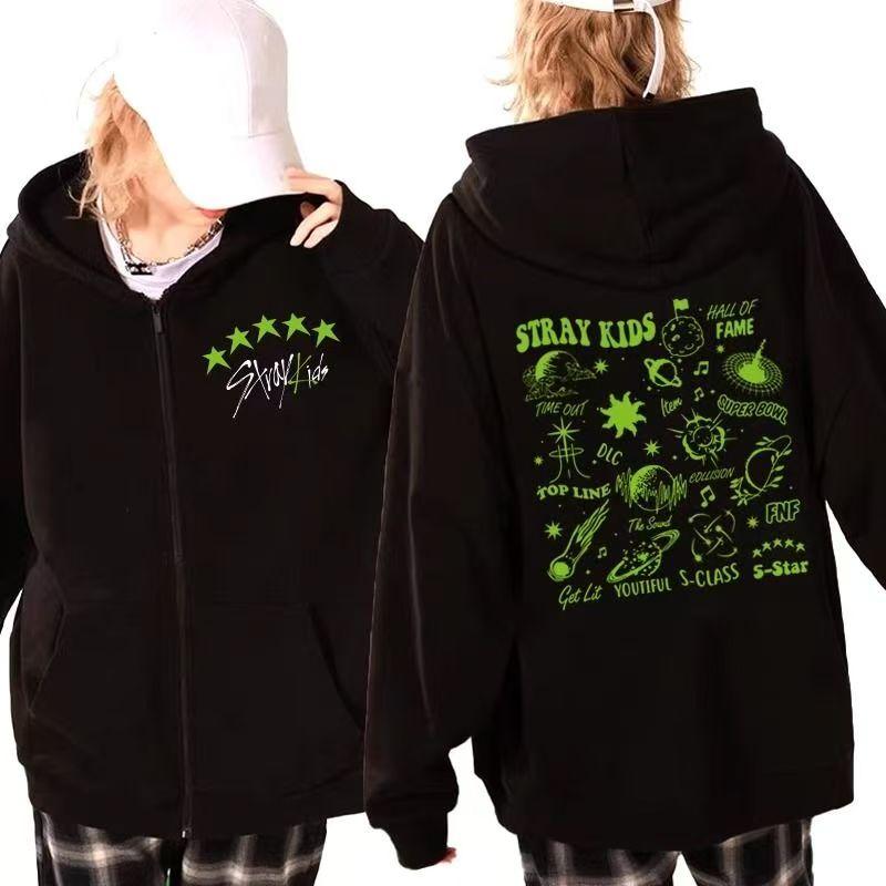 Stray Kids Kpop Maxident Print Zip-up Hoodie Koreanischer Stil Y2 L schwarz von Joom DACH