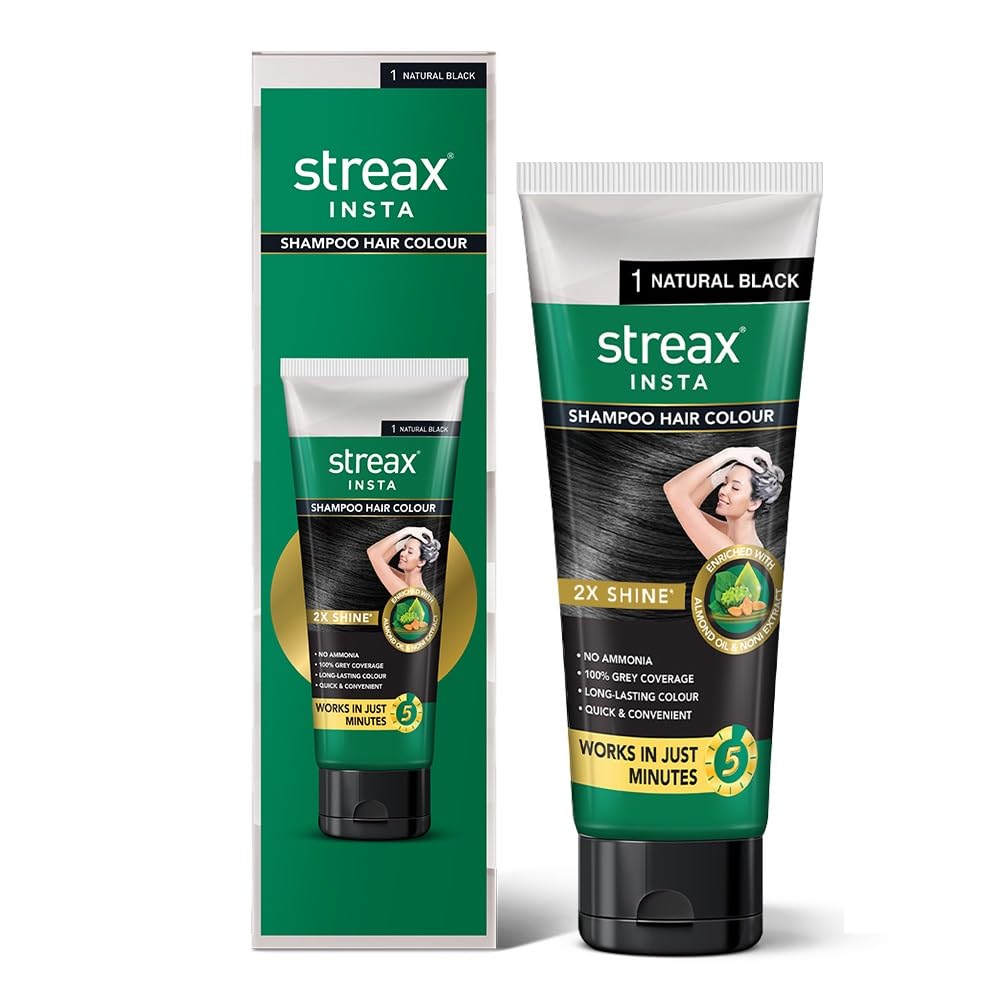 Streax Insta Shampoo Haarfarbe für Frauen & Männer Naturschwarz 200ml Packung mit 1 100% Grauabdeckung Lang anhaltend von Joom DACH