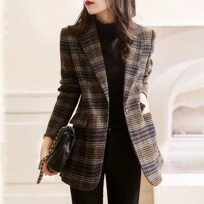 Street-Fried Plaid Suit Jacket für Damen im Frühling und Herbst, neues kleines Anzugoberteil im koreanischen Stil im britischen Stil 2XL braun von Joom DACH