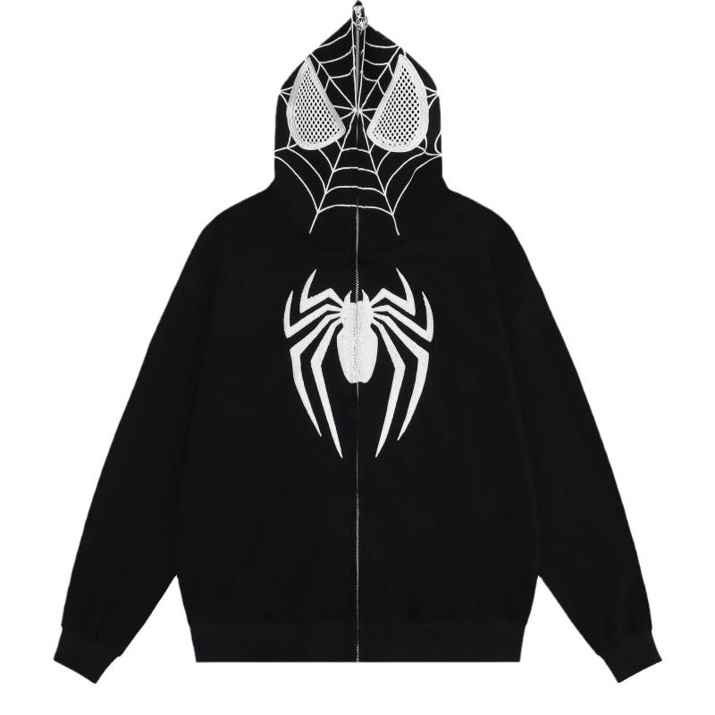 Street Hoodie Spider Punk Zipper Hoodie Extra großes Muster Sweatshirt Gothic Harajuku Herren Damen Kleidung S schwarz von Joom DACH