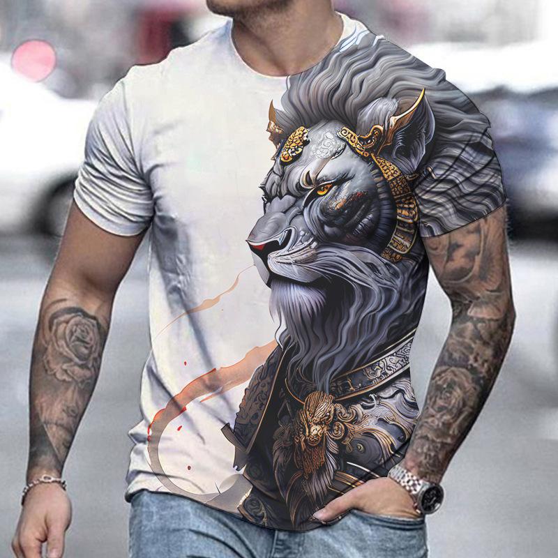 Street Vintage Herren T-Shirt Mode 3D Fierce Animal Kurzarm Mann Top Lässiges, schnell trocknendes Sweatshirt Sommer Männliches Löwen-T-Shirt XXL von Joom DACH