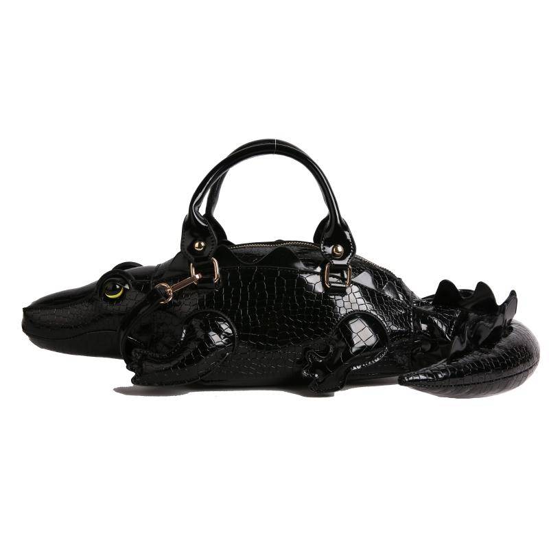 Street coole Handtasche Damen PU Krokodilform 3D kreativ speziell geformte Tasche kann über eine Schulter getragen werden 47*14*10 schwarz von Joom DACH
