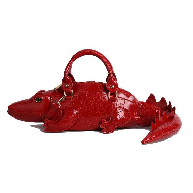 Street coole Handtasche Damen PU Krokodilform 3D kreativ speziell geformte Tasche kann über eine Schulter getragen werden 47*14*10 rot von Joom DACH